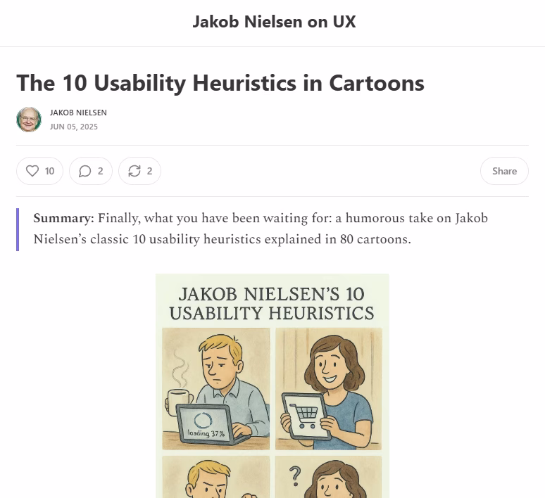 Jakob Nielsen: The 10 Usability Heuristics in Cartoons
